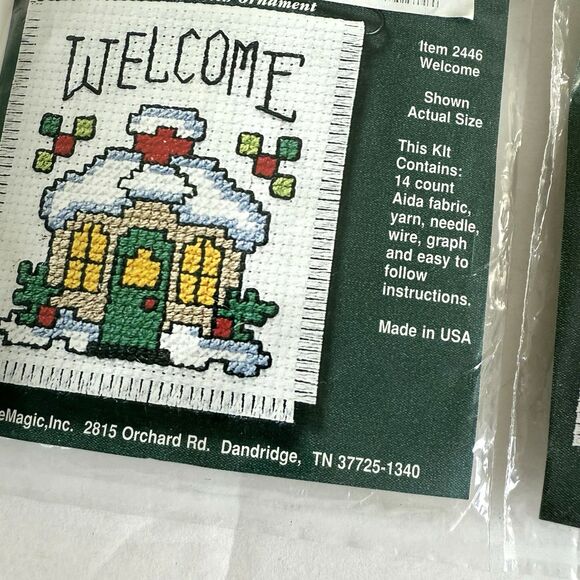 Lot of 4 Mini Stitch 'N Hang Counted Cross Stitch Ornament Kits Snowmen Bunny - Picture 2 of 5